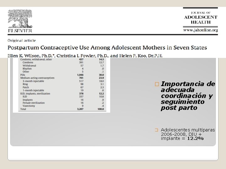 � Importancia de adecuada coordinación y seguimiento post parto � Adolescentes multíparas 2006 -2008,