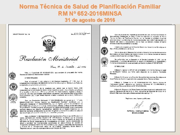 Norma Técnica de Salud de Planificación Familiar RM Nº 652 -2016 MINSA 31 de