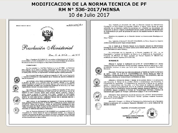 MODIFICACION DE LA NORMA TECNICA DE PF RM N° 536 -2017/MINSA 10 de Julio