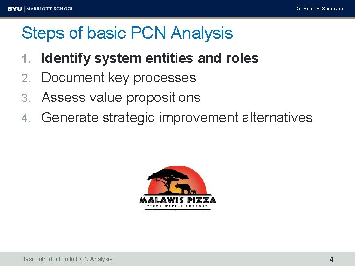 Dr. Scott E. Sampson Steps of basic PCN Analysis 1. Identify system entities and