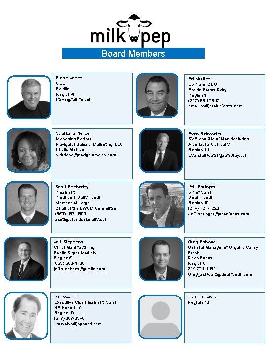 Board Members Steph Jones CEO Fairlife Region 4 steve@fairlife. com Ed Mullins EVP and