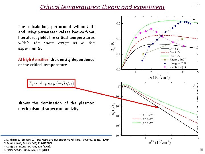 Critical temperatures: theory and experiment 03: 55 The calculation, performed without fit and using