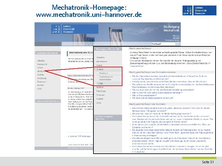 Mechatronik-Homepage: www. mechatronik. uni-hannover. de Seite 31 