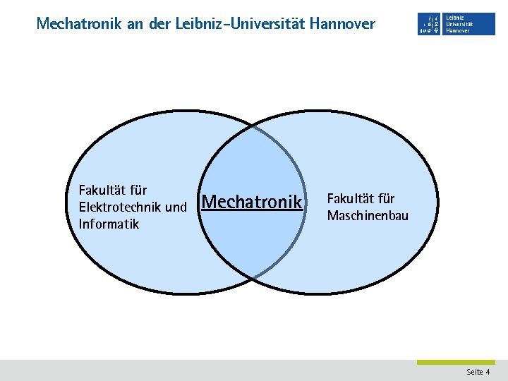 Mechatronik an der Leibniz-Universität Hannover Fakultät für Elektrotechnik und Informatik Mechatronik Fakultät für Maschinenbau