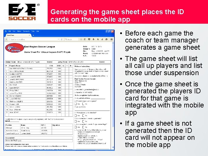 Generating the game sheet places the ID cards on the mobile app • Before