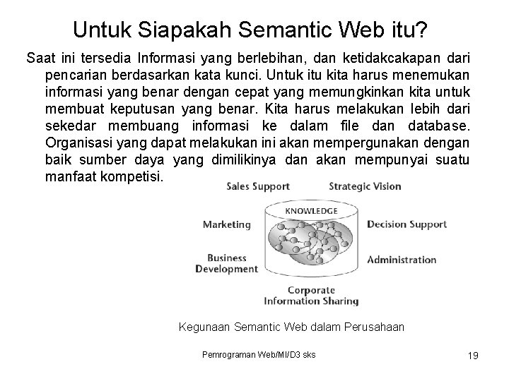 Untuk Siapakah Semantic Web itu? Saat ini tersedia Informasi yang berlebihan, dan ketidakcakapan dari