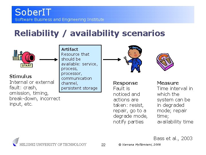 Sober. IT Software Business and Engineering Institute Reliability / availability scenarios Stimulus Internal or