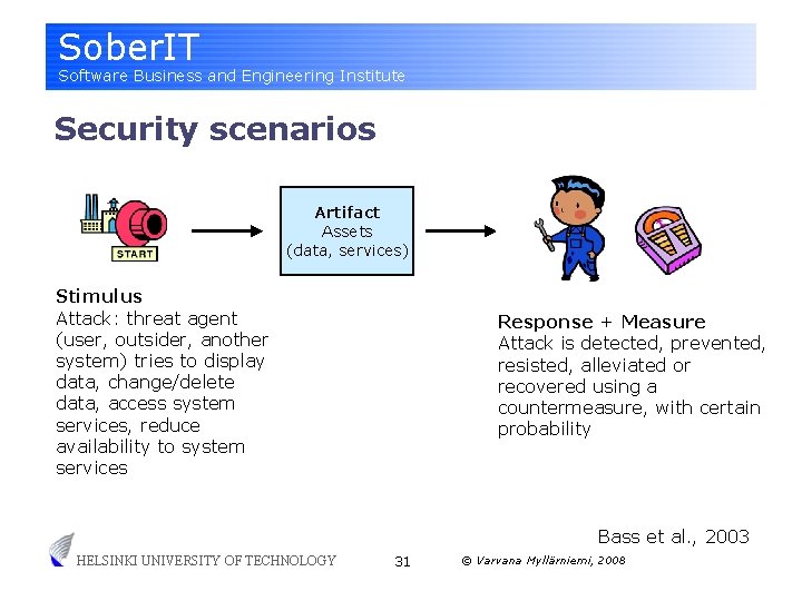 Sober. IT Software Business and Engineering Institute Security scenarios Artifact Assets (data, services) Stimulus