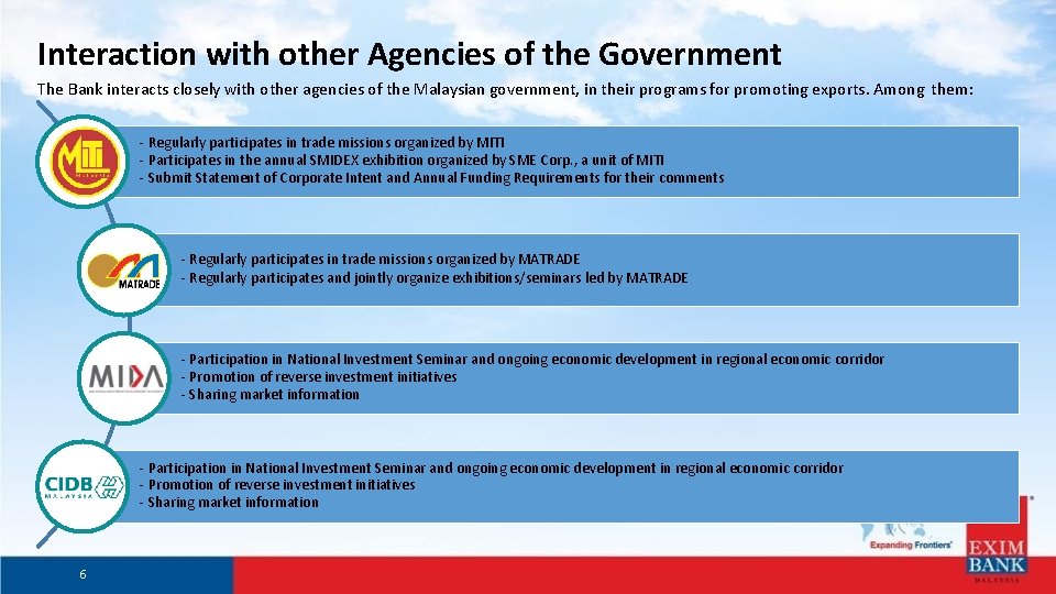 Interaction with other Agencies of the Government The Bank interacts closely with other agencies