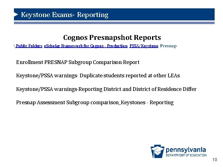 Keystone Exams- Reporting How PIMS Winter Data Labels Data Collection for the. Affects Keystone.