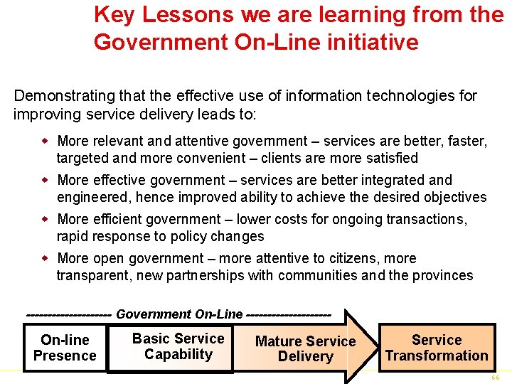 Key Lessons we are learning from the Government On-Line initiative Demonstrating that the effective