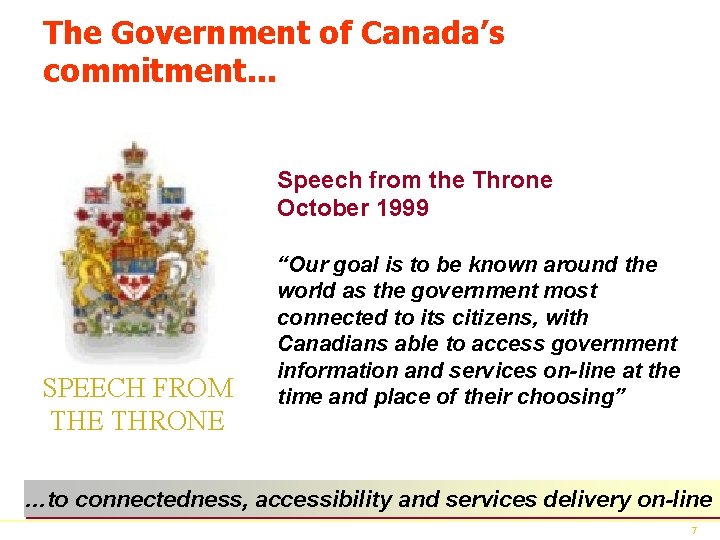 The Government of Canada’s commitment. . . Speech from the Throne October 1999 SPEECH