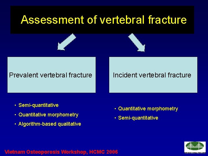 Assessment of vertebral fracture Prevalent vertebral fracture • Semi-quantitative • Quantitative morphometry Incident vertebral