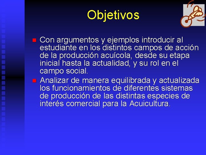 Objetivos n n Con argumentos y ejemplos introducir al estudiante en los distintos campos