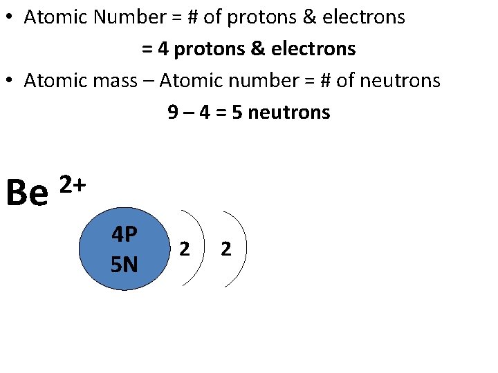 • Atomic Number = # of protons & electrons = 4 protons & • Atomic Number = # of protons & electrons = 4 protons &