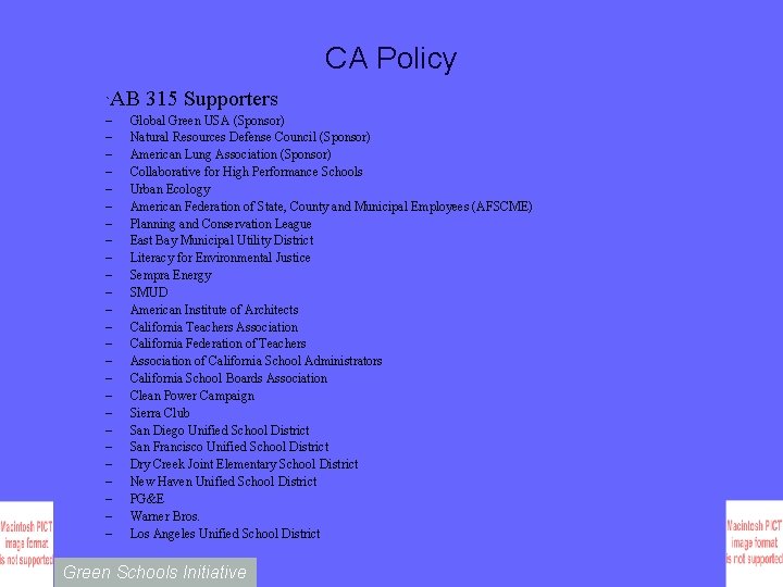 CA Policy AB 315 Supporters ` – – – – – – – Global