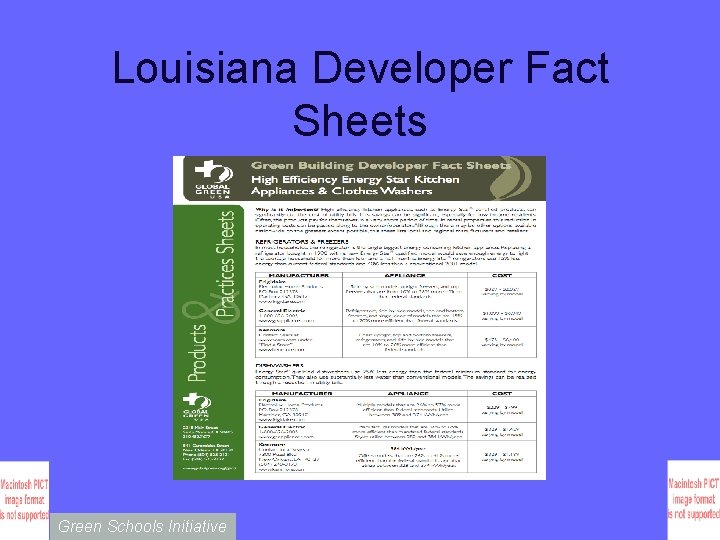 Louisiana Developer Fact Sheets Green Schools Initiative 