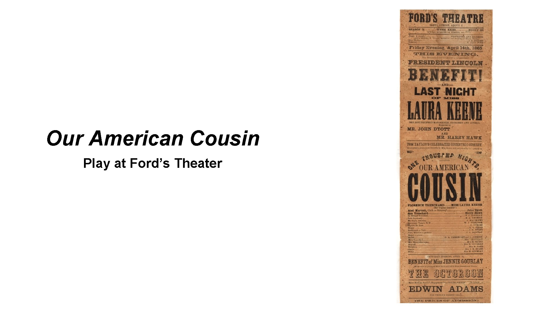 Our American Cousin Play at Ford’s Theater 