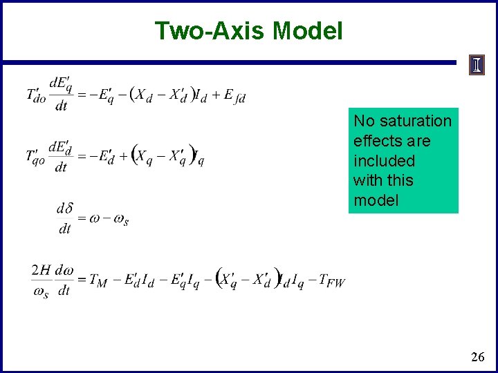 Two-Axis Model No saturation effects are included with this model 26 