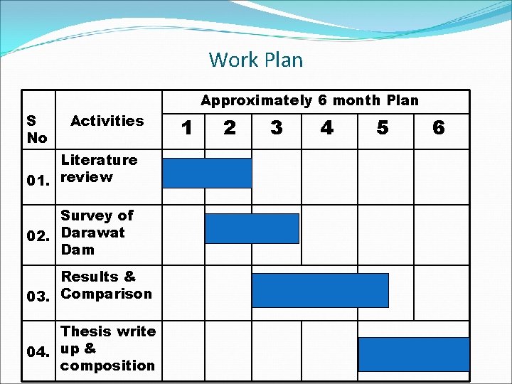 Work Plan Approximately 6 month Plan S No Activities Literature 01. review Survey of