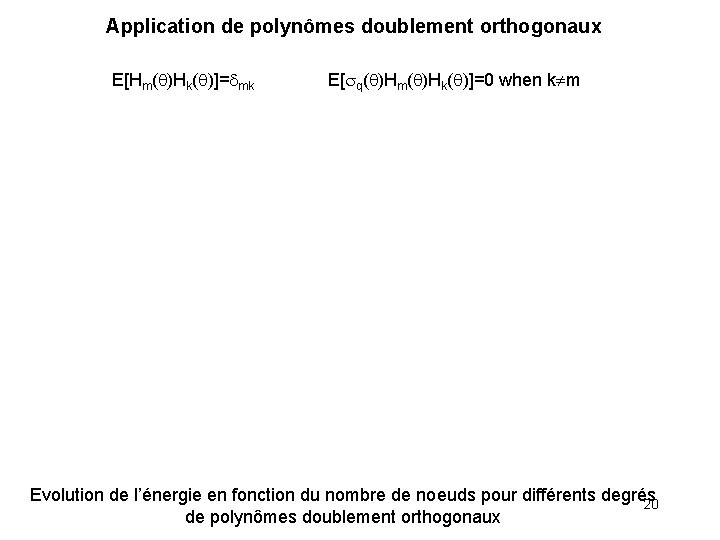 Application de polynômes doublement orthogonaux E[Hm( )Hk( )]= mk E[ q( )Hm( )Hk( )]=0