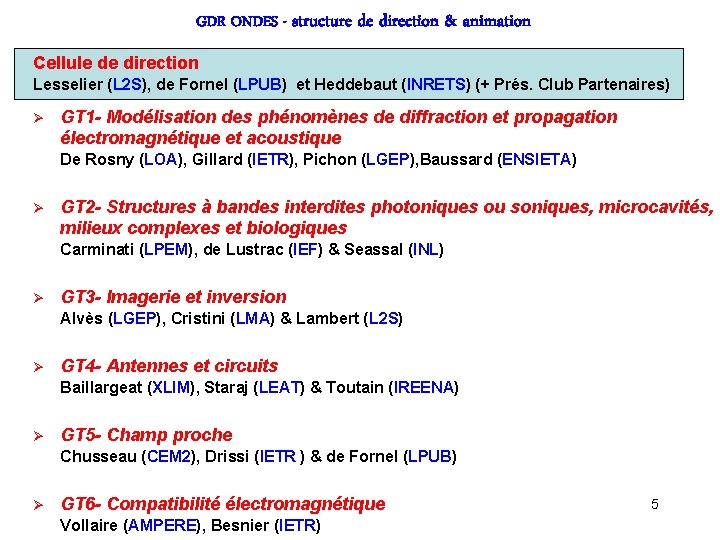 GDR ONDES - structure de direction & animation Cellule de direction Lesselier (L 2