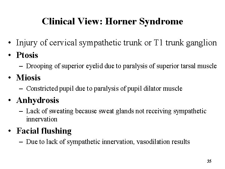 Clinical View: Horner Syndrome • Injury of cervical sympathetic trunk or T 1 trunk