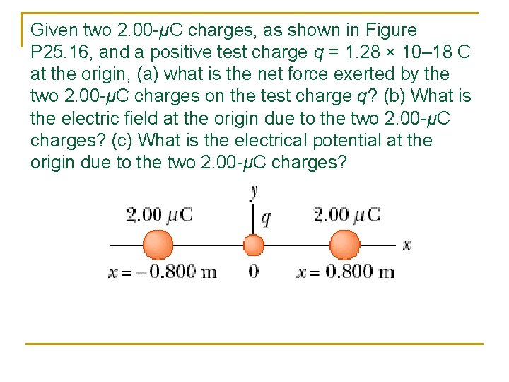 Given two 2. 00 -μC charges, as shown in Figure P 25. 16, and