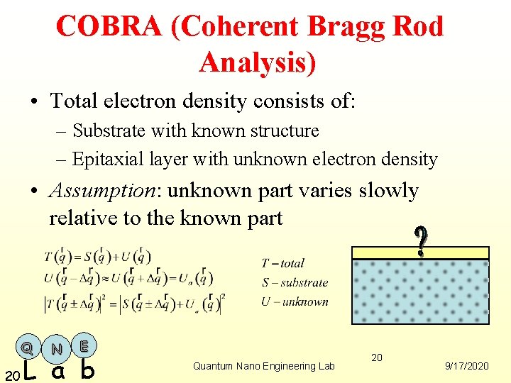 COBRA (Coherent Bragg Rod Analysis) • Total electron density consists of: – Substrate with