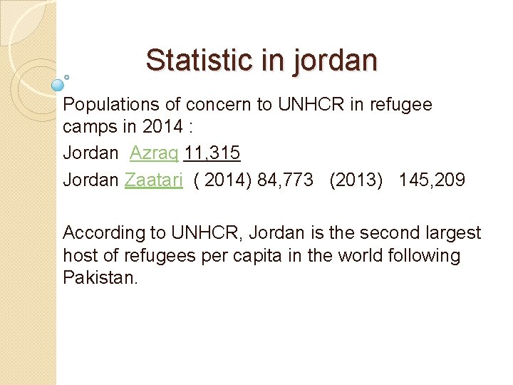 Statistic in jordan Populations of concern to UNHCR in refugee camps in 2014 :