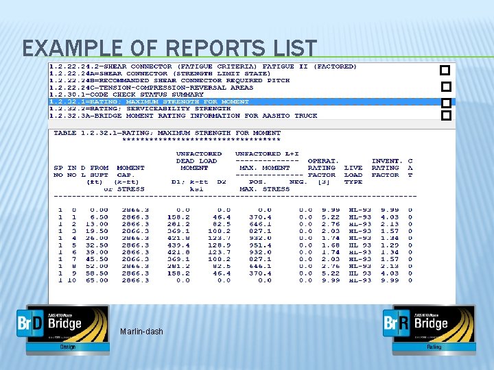 EXAMPLE OF REPORTS LIST Marlin-dash 