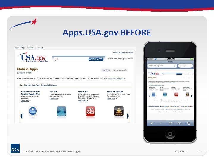 Apps. USA. gov BEFORE Office of Citizen Services and Innovative Technologies 9/17/2020 16 