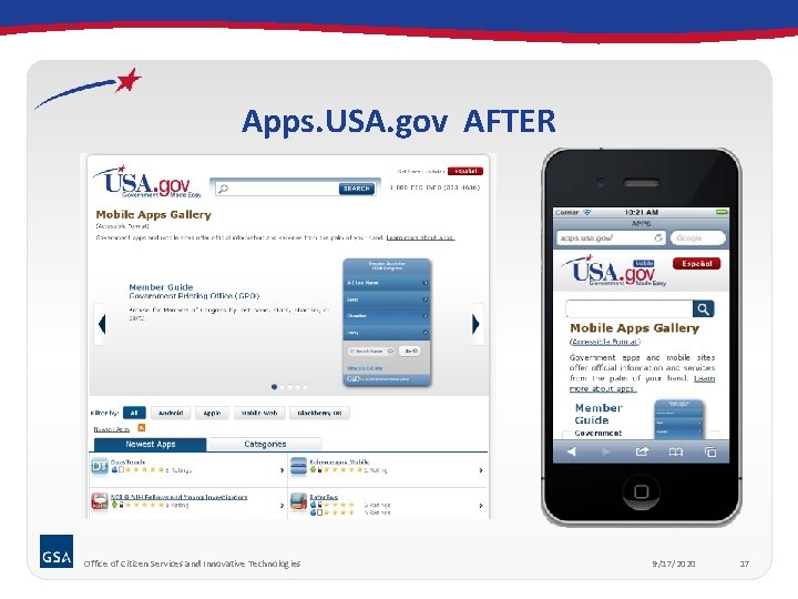 Apps. USA. gov AFTER Office of Citizen Services and Innovative Technologies 9/17/2020 17 