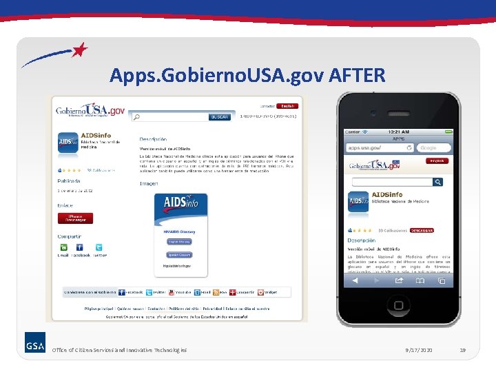 Apps. Gobierno. USA. gov AFTER Office of Citizen Services and Innovative Technologies 9/17/2020 19