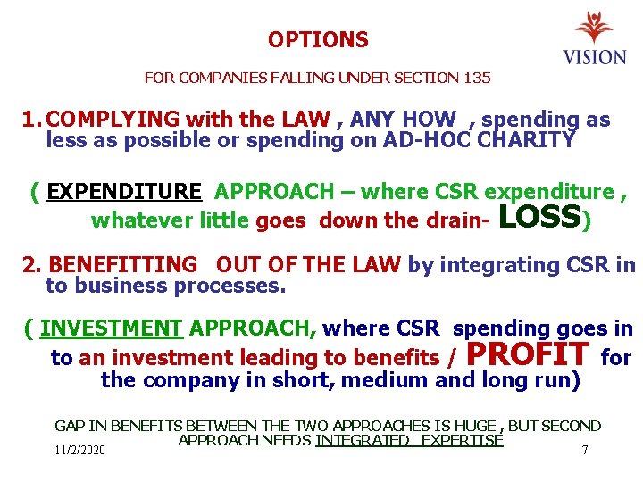 OPTIONS FOR COMPANIES FALLING UNDER SECTION 135 1. COMPLYING with the LAW , ANY
