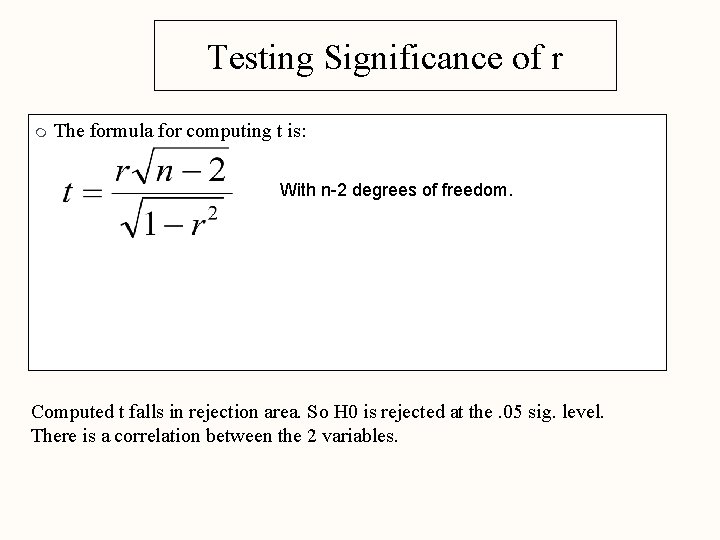 Testing Significance of r m The formula for computing t is: With n-2 degrees