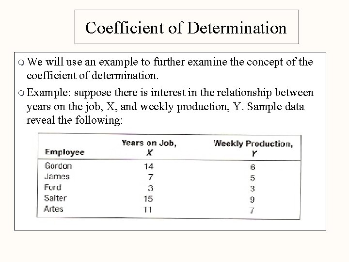 Coefficient of Determination m We will use an example to further examine the concept