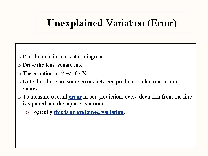 Unexplained Variation (Error) Plot the data into a scatter diagram. m Draw the least