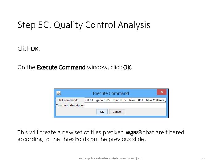 Step 5 C: Quality Control Analysis Click OK. On the Execute Command window, click