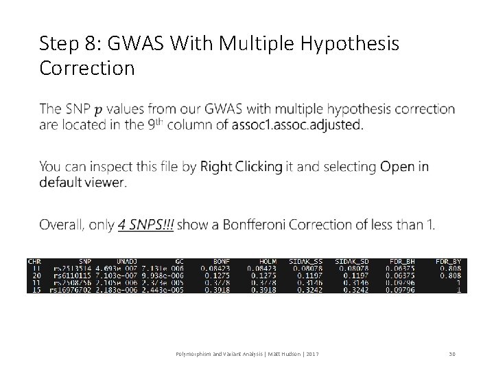 Step 8: GWAS With Multiple Hypothesis Correction • Polymorphism and Variant Analysis | Matt