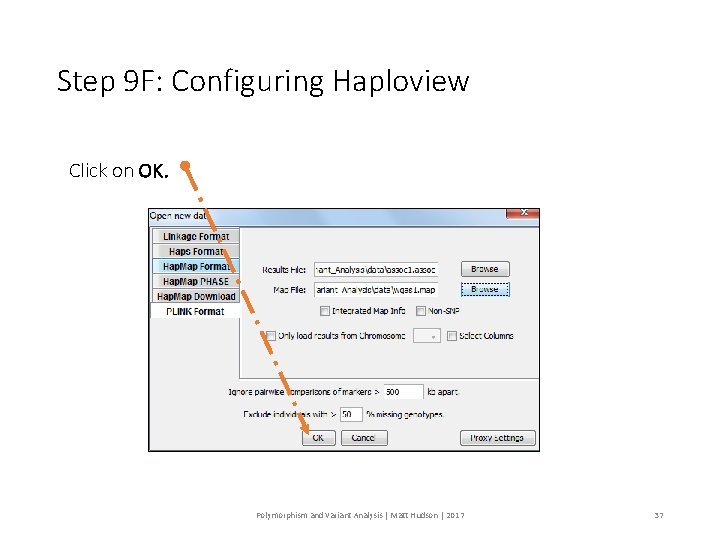 Step 9 F: Configuring Haploview Click on OK. Polymorphism and Variant Analysis | Matt