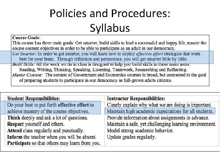 Policies and Procedures: Syllabus 