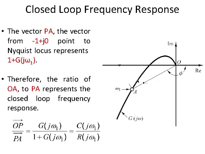 Closed Loop Frequency Response • The vector PA, the vector from -1+j 0 point