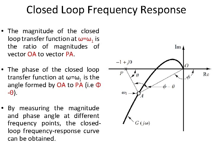 Closed Loop Frequency Response • The magnitude of the closed loop transfer function at