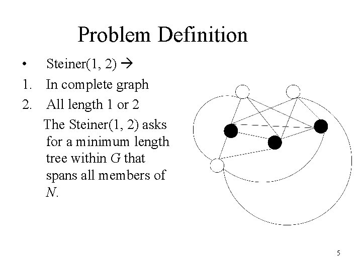 Problem Definition • Steiner(1, 2) 1. In complete graph 2. All length 1 or