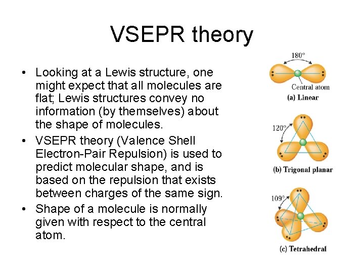 VSEPR theory • Looking at a Lewis structure, one might expect that all molecules