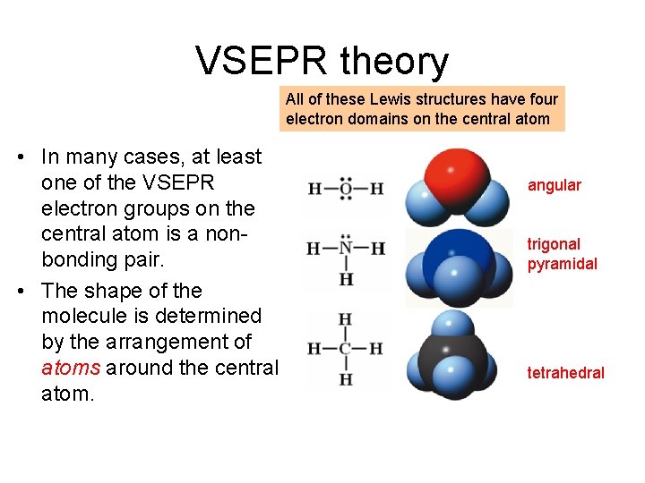 VSEPR theory All of these Lewis structures have four electron domains on the central
