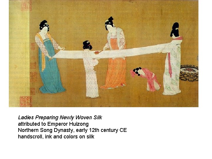 Ladies Preparing Newly Woven Silk attributed to Emperor Huizong Northern Song Dynasty, early 12