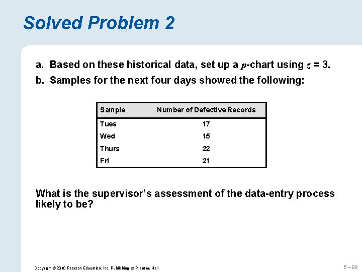 Solved Problem 2 a. Based on these historical data, set up a p-chart using