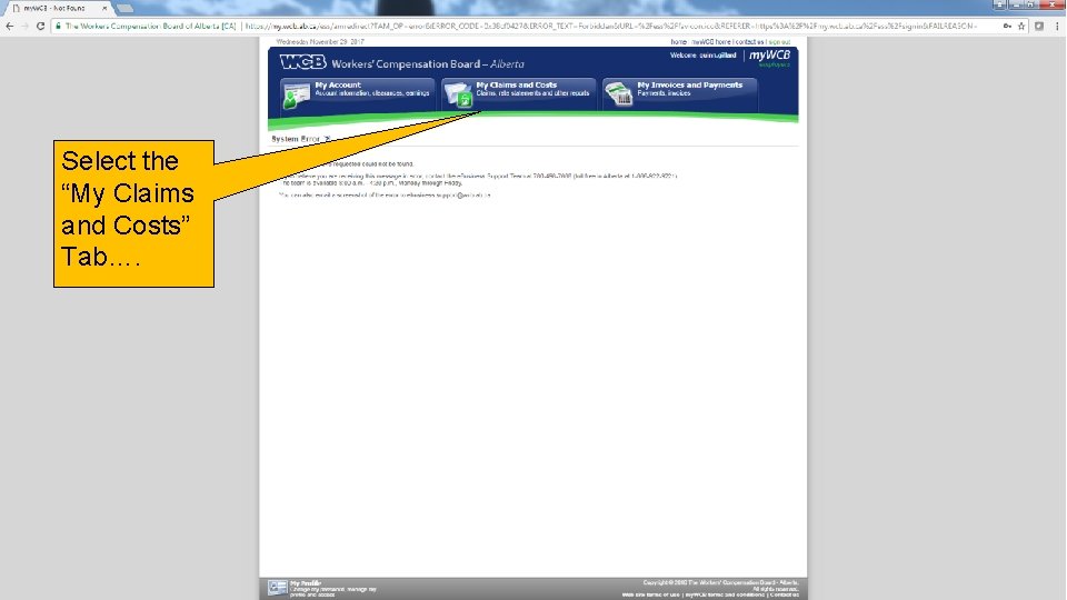 Select the “My Claims and Costs” Tab…. 